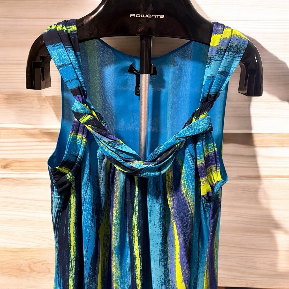 Lane Bryant Women Sz 20 Azul Blue Green Stripe Beach Flowy Lined Cruise Dress